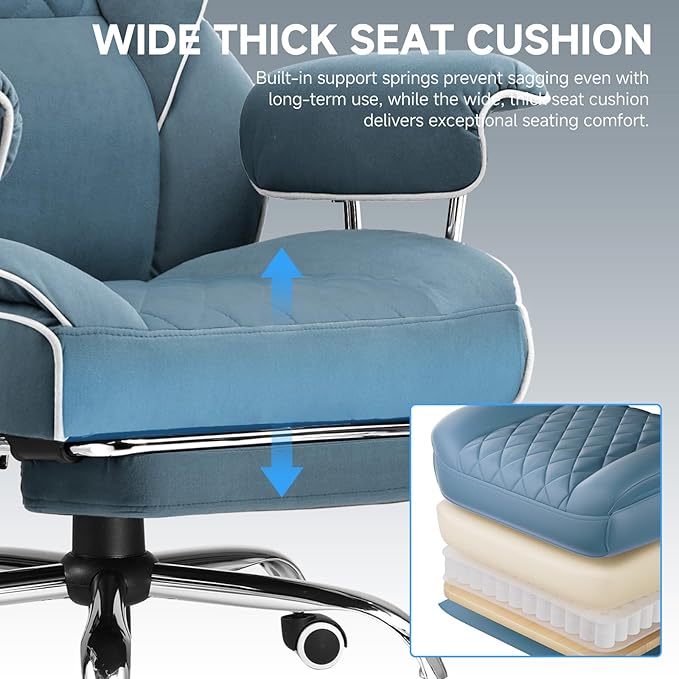 GTPLAYER Gaming ChairOffice Chair with Pocket Spring Lumbar Support Ergonomic Comfortable Wide Office Desk Computer Chair with Outward Fixed Soft Armrests and Footrest (Fabric Blue)