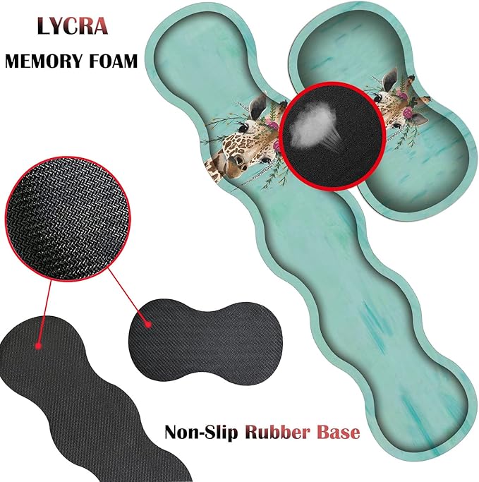 4 in 1 Mouse Pad Combo Large Gaming Mouse Pad + Keyboard Wrist Support + Mouse Wrist Rest + Coaster Table Pad with Stitched Edge Memory Foam Ergonomic Wrist Pad Set Giraffe with Floral Headgear