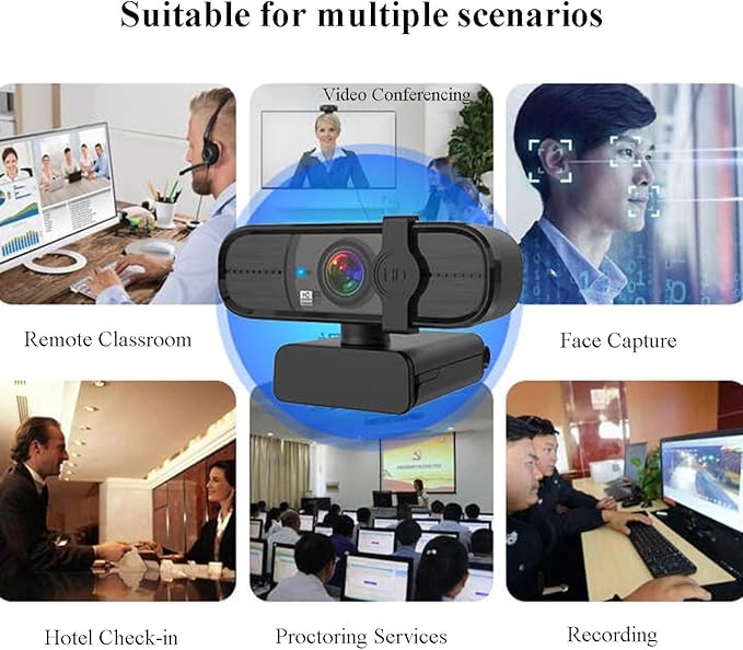 GIZNXBA Video Webcam Noise Cancellation Privacy Cover Wide-Angle Lens Auto Light Correction Auto Focus Function Plug &amp Play USB Webcam for PC Laptop Desktop(Black B2k)