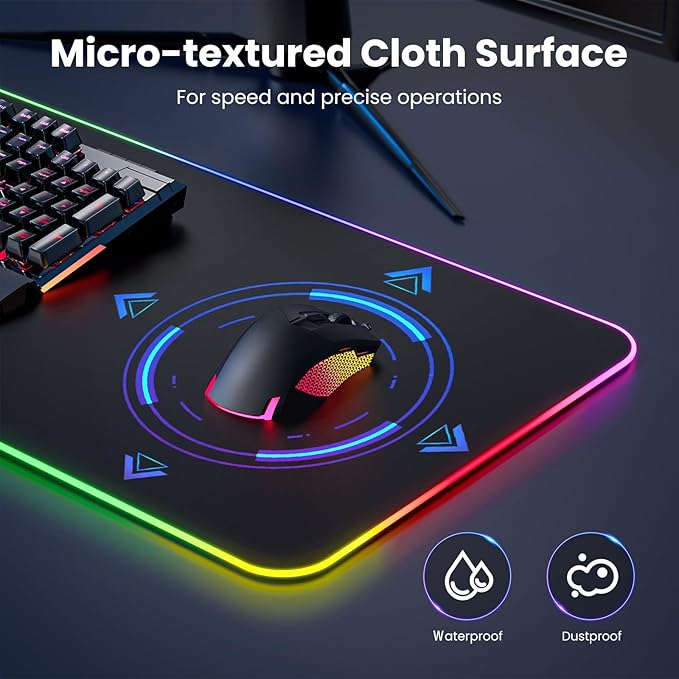 BladeHawks RGB Gaming Mouse Pad with 4Port USB Hub 14 Lighting Modes Oversize Anti-Slip Rubber Base Waterproof Coating Mouse Mat for Desk Laptop Computer PC Games Office