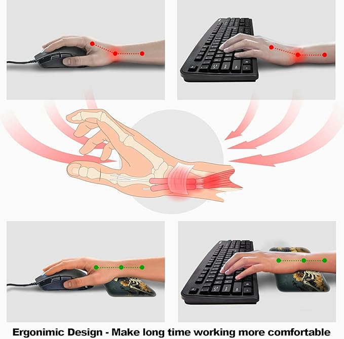 Ergonomic Desk Pad Mat &amp Keyboard Wrist Rest Set 3-in-1 Office Mouse Pad with Memory Foam Support Non-Slip Computer Blotter for Home Gaming &amp Writing 23.6 x 11.8 Sunflower Skull