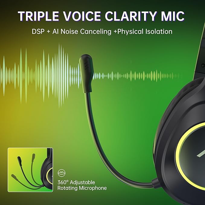 AOC Wireless Gaming Headphones with Bluetooth 5.4 &amp USB-C for PS5/4 Nintendo Switch PC Laptop 2.4GHz Gaming Headset with Mic 20ms Latency 45H Playtime 7.1 Virtual Surround- Glossy Black