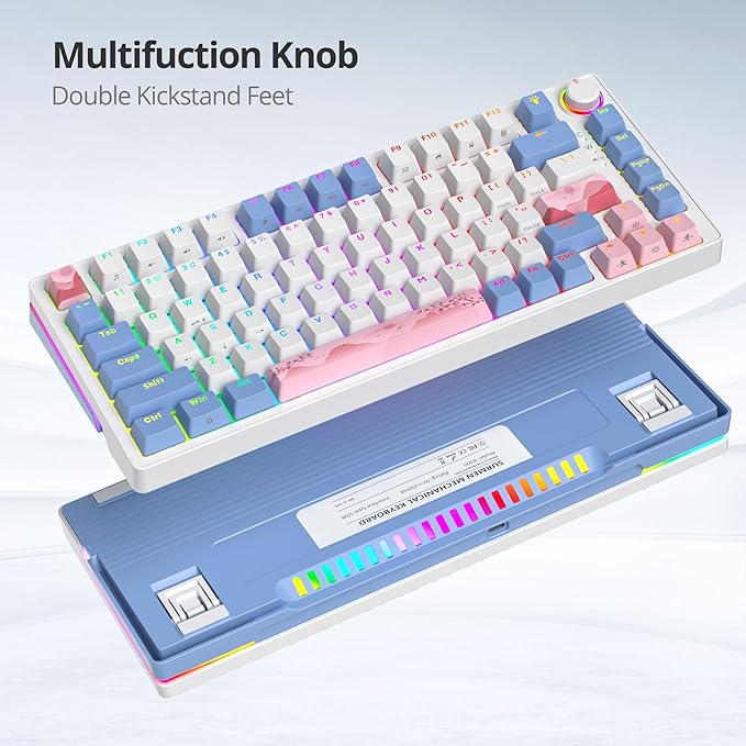 75% Pink Mechanical Gaming Keyboard Compact 82 Key Hot Swappable Keyboard with Knob RGB Backlit OEM Profile Wired USB Keyboard with Linear Switches for Windows Mac (82 Pink)