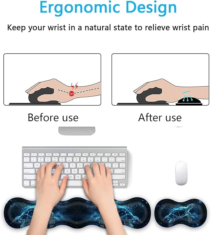 Keyboard Wrist Rest SetMemory Foam Wrist Support Mouse Pad31.5x11.8 Desk Mat for Comfortable Typing &amp Pain ReliefNon-Slip Base for Office &amp Home Use - Starry Sea Turtle