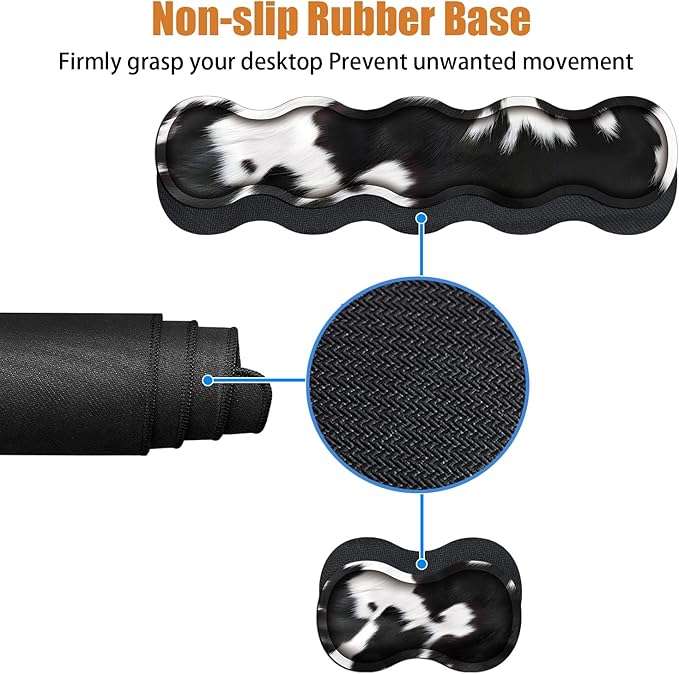 4 in 1 Ergonomic Keyboard Wrist Rest &amp Mouse Pad Wrist Rest Set Large XXL Gaming Desk Mat 31.5x 11.8 with Non-Slip Base Memory Foam for Home Office Study Gaming Black and White Cow Print