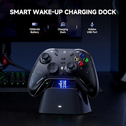 ECHTPower EP04 Wireless PC Controller with TMR Joysticks &amp Dual Hall Triggers Multi-Platform Gamepad for PC/Switch/Switch2/iOS/Android 4-Motor Vibration Smart Charging Dock One-Click ABXY Swit