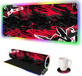 AIMSA Large RGB Gaming Mouse Pad Keyboard Mousepad Led Extended 35.4 x 15.8 inch Non-Slip Rubber Base with 14 Lighting Modes Big Desk Mat Waterproof Red Black