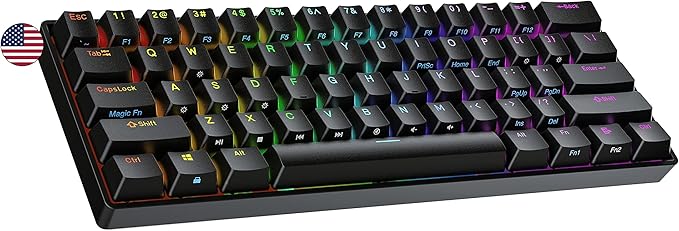 Ranked N60 Nova 60% Form Factor | Hot Swappable Mechanical Gaming Keyboard | 61 Keys Multi Color RGB LED Backlit for PC/Mac Gamer (Black Gateron Pro Red)