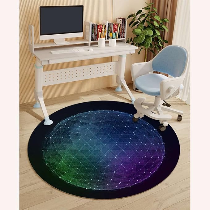 Blue Purple Gaming Chair Mat Office Chair Mat Colorful Geometric Circular Motifs Hardwood Floor Floor Mats Office Chair Desk Chair Anti Slip Floor Protector Dark Blue Flower Diameter 47.2 in