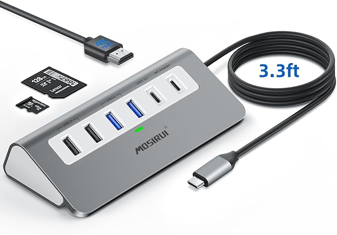 USB C HubMosirui 9 in 1 USB C Hub Multiport Adapter with 4K HDMIType C 3.0 5GbpsUSB A 3.0/2.0PD 100W SD/TF Card ReaderUSB C Dock for MacBook Pro/AiriPadiMaciPhoneHPDell and More (3.3 Ft)