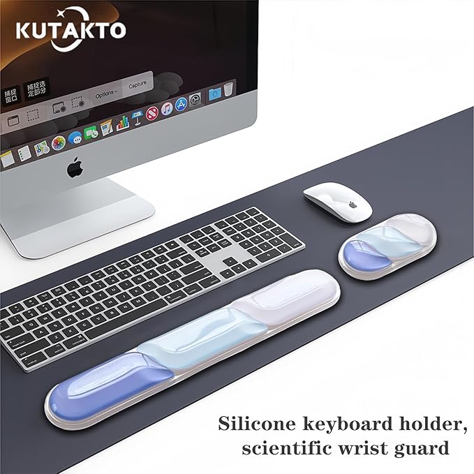 Ergonomic Keyboard Wrist Rest Gel Wrist Rest for Keyboard and Mouse Wrist Support and Keyboard Pad for Typing Pain Relief Anti-Slip Base Suitable for Office Laptop Computer Gaming (Blue)