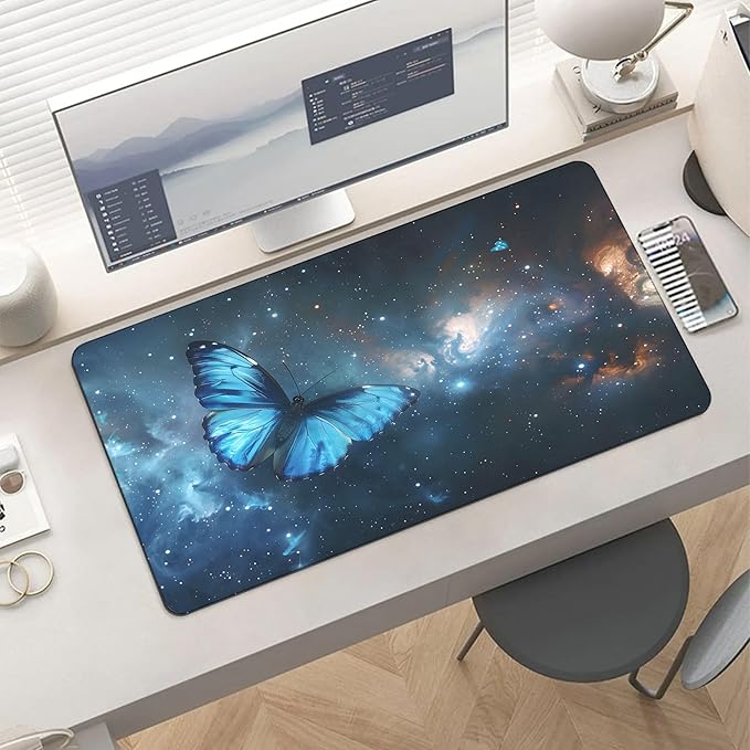 XXL Gaming Mouse Pad Animal Galaxy Butterflies XXL Gaming Mouse Pad Large Desk Mat Protector for Desktop Anti-Slip Rubber Extended Computer Keyboard Mat Writing Pad 15.7 * 35.4 inB-1768