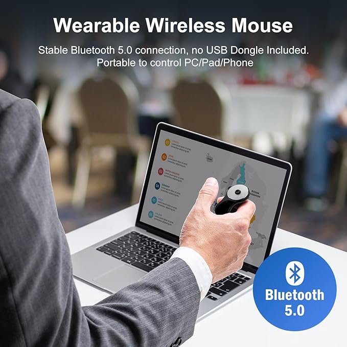 SANWA 3 in 1 Bluetooth Finger Ring Mouse Wireless Presentation Clicker Video Scroller &amp Page Turn for Kindle APP Mini Wearable Mouse Rechargeable Handheld Remote Mice for PC Laptop Mac Tabl