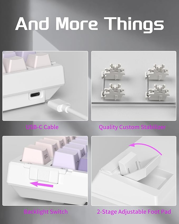 MageGee SKY98 Mechanical Gaming Keyboard 96% Hot Swappable Wired Custom Creamy Keyboards w/ 5-Layer Sound Dampening RGB Backlit Side Printed Keycaps for Win/Mac (White &amp Purple Purple Bird Swi