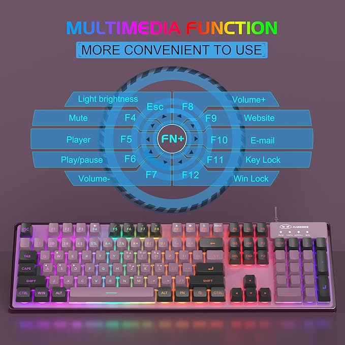 Gaming Keyboard and Mouse Combo K1 RGB LED Backlit Keyboard with 104 Key Computer PC Gaming Keyboard for PC/Laptop (Blackcurrant)