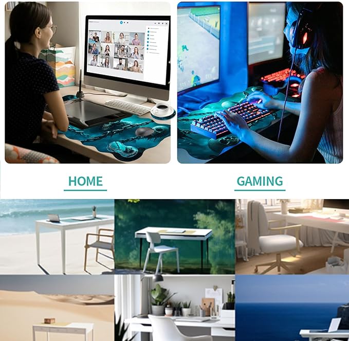 Desk Mat Mouse Pad with Wrist Rest 4-in-1 Large Mouse Pads for Desk Ergonomic Mouse Pad and Keyboard Wrist Rest Gaming Keyboard Mat for OfficeCool Skulls