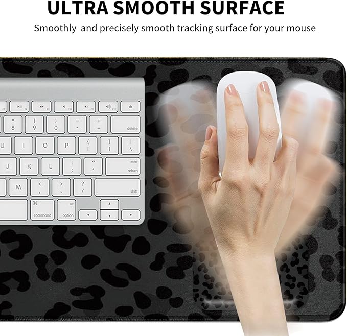 Mouse Pad Desk Mat Ergonomic Wrist Support Pad SetMouse Wrist Rest Keyboard Pad with Stitched Edges and Non Slip Base-Black Leopard Panther Cheetah Print