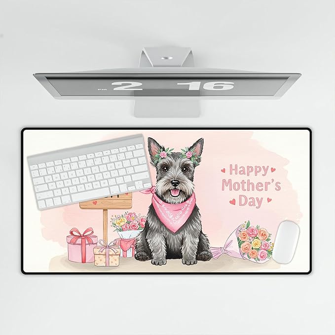Happy Mother's Day Scottish Terrier Love Dog Mom Heart Flower Desk Mat Full Keyboard Mouse Pad Scottie Dog Lover Gifts Large Mousepad 12004