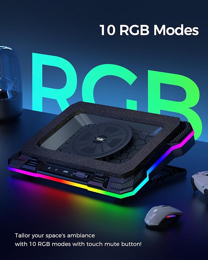 KeiBn Gaming Laptop Cooling Pad Laptop Cooling Stand with 5.5inch External Cooling Fan Rapid Cooling Laptop 15.6-19.3inch Infinitely Variable Speed 8 Height Stands 4 USB Ports Blue