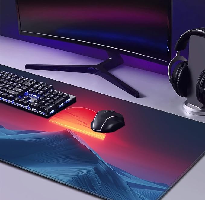 Mountain Peak Beautiful Scenery Game XXL Mouse Pad Sunset Hill Extended Computer Decorative Table Pad with Stitched Edge Anti Slip Base Mouse Pad 35.4 x 15.7 x 0.12 Inches