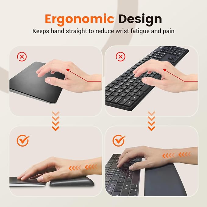 HONKID Low Profile Wrist Rest (H 0.2-0.58in) for Slim Keyboards and Mouse Made of Cool Gel and Non-Slip Rubber Base Easy Typing and Relieve Wrist Pain Black