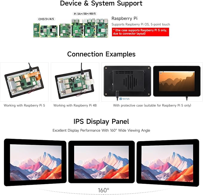 KLAYERS 5inch Capacitive Touch Display 2 Compatible with Raspberry PI720 × 1280 DSI Interface 5-Point Touch IPS Display with Case