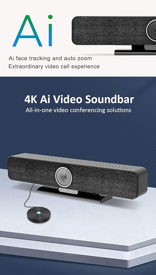 youyeetoo 4K Webcam ePTZ Video Conference Camera with Mircophone 116 Degree FOV 8mp AI Face Tracking Auto Zoom USB Plug-and-Play for Remote Conference/Online Education