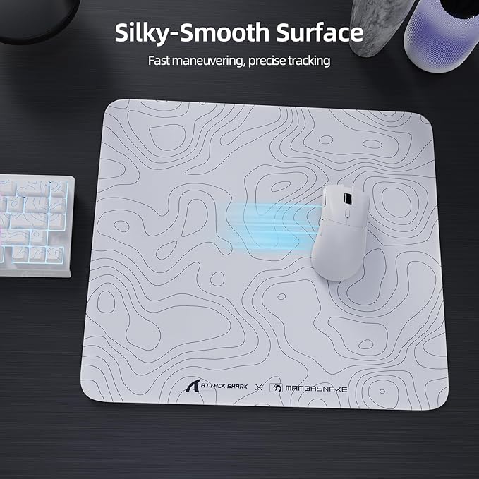 Attack Shark CM05 Contour Glass Gaming MousepadNano-Micro-Etched TextureSmooth Glass SurfaceHigh AccuracyFast-MovingAnti-ScratchPU Leather Super Non-Slip BaseLarge Size(450×400mm)White contour