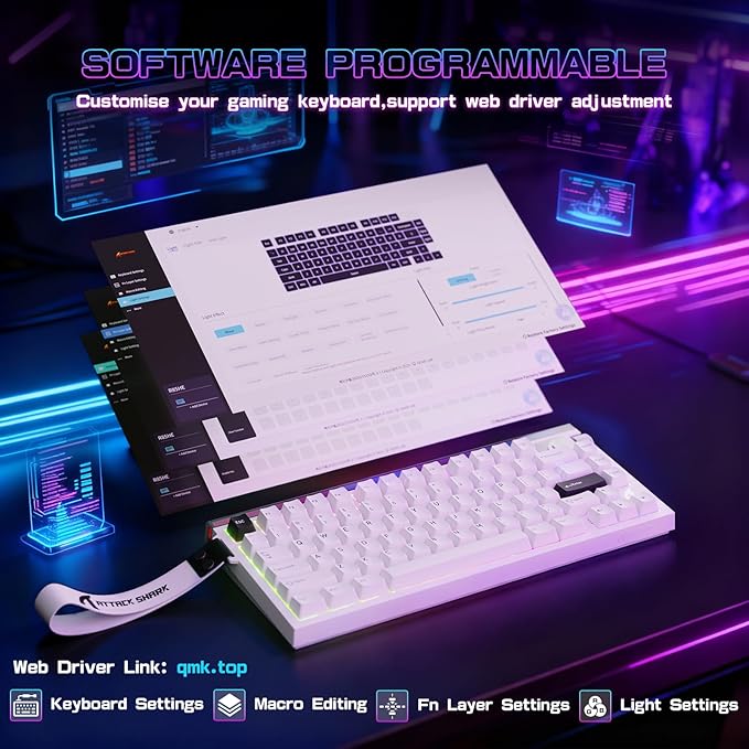 ATTACK SHARK R85 HE Wired 75% Rapid Trigger Mechanical Gaming Keyboard with Custom Lightbox 8KHz Polling Rate0.005mm RT Accuracy0.08MS LatencyHall EffectMagnetic SwitchDriver for PC-Star White