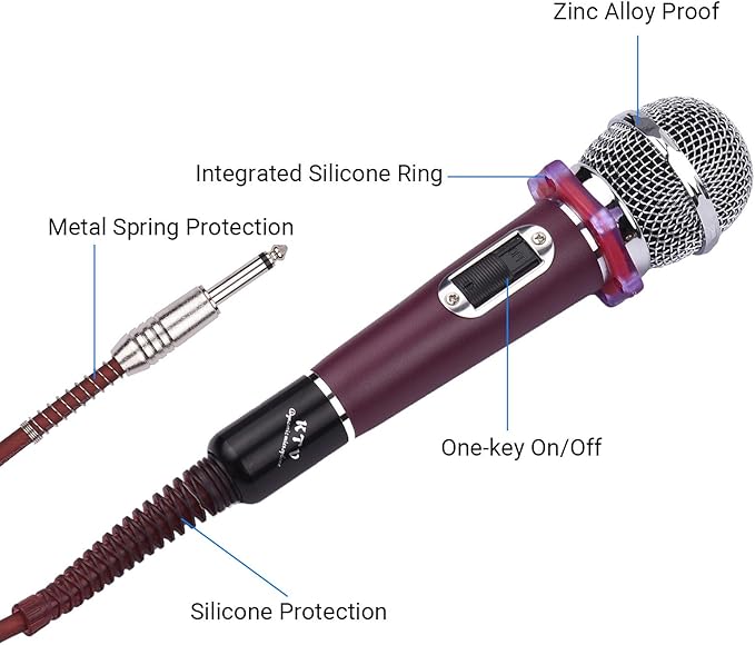 Professional Wired Microphone Zinc Alloy and ABS Construction Red/Black/Silver Grey 8.07 Inch Length 600Ω Impedance 14.76ft Cable