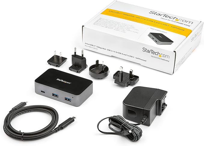 StarTech.com 4-Port USB C Hub - USB 3.2 Gen 2 (10Gbps) - 3x USB-A &amp 1x USB-C - Powered - Universal Power Adapter Included  TAA (HB31C3A1CS)
