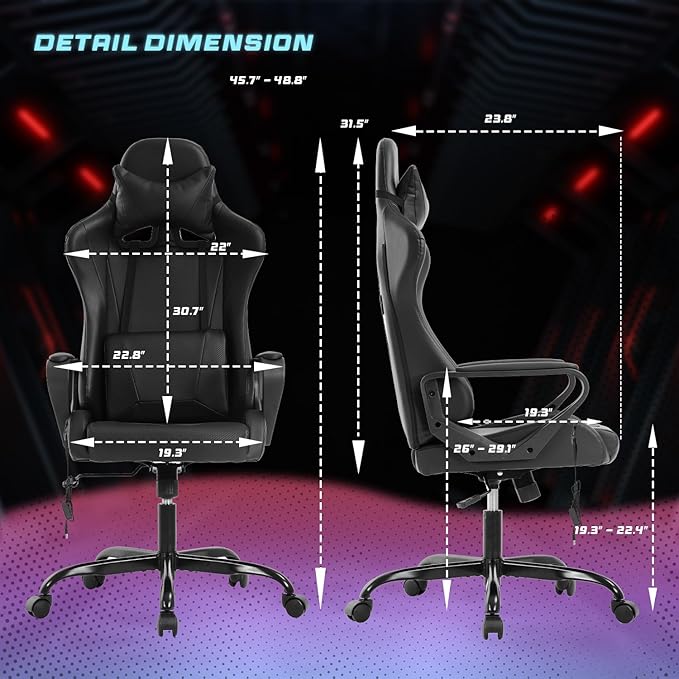 PayLessHere High Back Gaming Chair PC Computer Chair with Lumbar Support Arms Headrest Executive Racing Style Ergonomic Office Chair with Adjustable Rolling Swivel PU Leather Desk Chair
