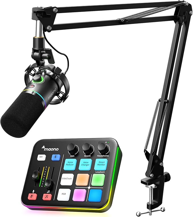 MAONO Podcast Equipment Bundle: Audio Interface and USB/XLR Dynamic Microphone-MaonoCaster G1 NEO+PD200XS Black