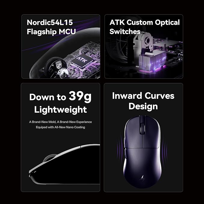ATK Blazing Sky U2 V2 Wireless Gaming Mouse PAW3950 Ultra Sensor Nordic 54L15 MCU 8K Palling 2.4G/Wired (Green Mini)
