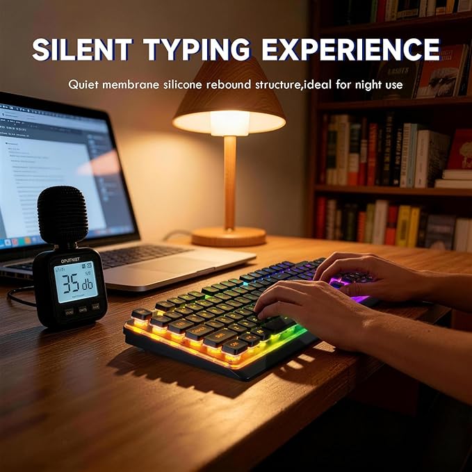 M104 Wireless Gaming Keyboard Wired/Bluetooth Mechanical Feel Light up Membrane Computer Keyboard with Numeric Keypad RGB Full Size Mental Panel 4000MAH Rechargeable Quiet for PC Gamer-Black