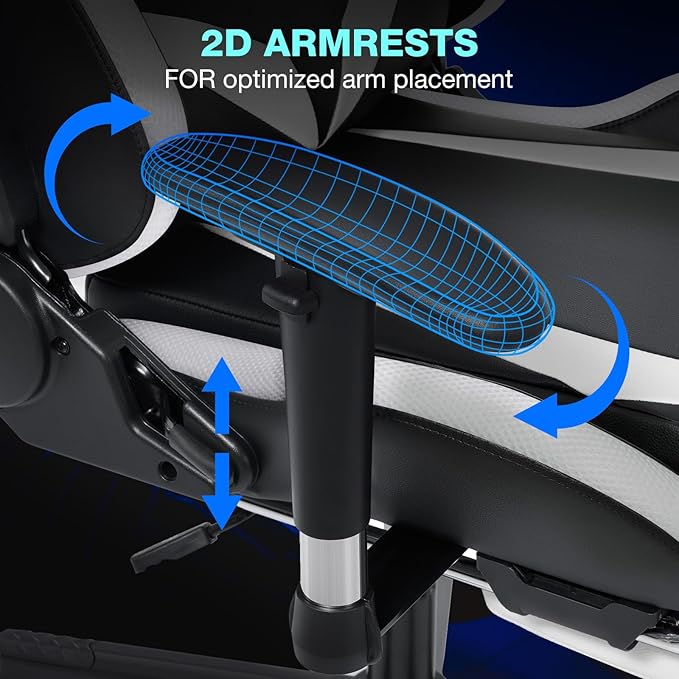 HOFFREE Gaming Chair with Bluetooth Speakers and Led Lights Massage Video Game Chair with Footrest Reclining High Back Computer Gamer Chair White and Black