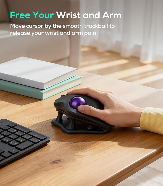 Nulea M511 Wireless Trackball Mouse Rechargeable Ergonomic Thumb-Control Mouse with Tilt Stand Smooth &amp Precision Tracking 3 Device Connection (Bluetooth or USB Receiver) for PC/Mac/Laptop-Pur