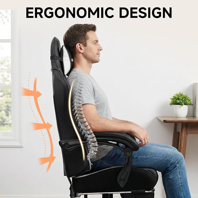 GTPLAYER Gaming Chair High Back Leather Computer Game Chair with Footrest Ergonomic Height Adjustable Office Chair with Removable Cover and Lumbar Support for Gaming and Work (WTwith Leather Cover)