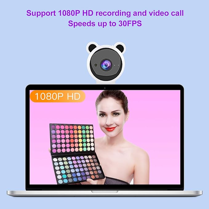 Webcam HD USB Computer Camera Webcam with Mic Video Recordin Diital Webcam for Live Broaast(White)