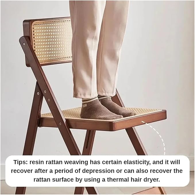 Adjustable Office Computer Chair with Armrest 1pcs Indoor Solid Wood Frame Foldable Dining Chairs with Rattan Backrest(Walnut Color)