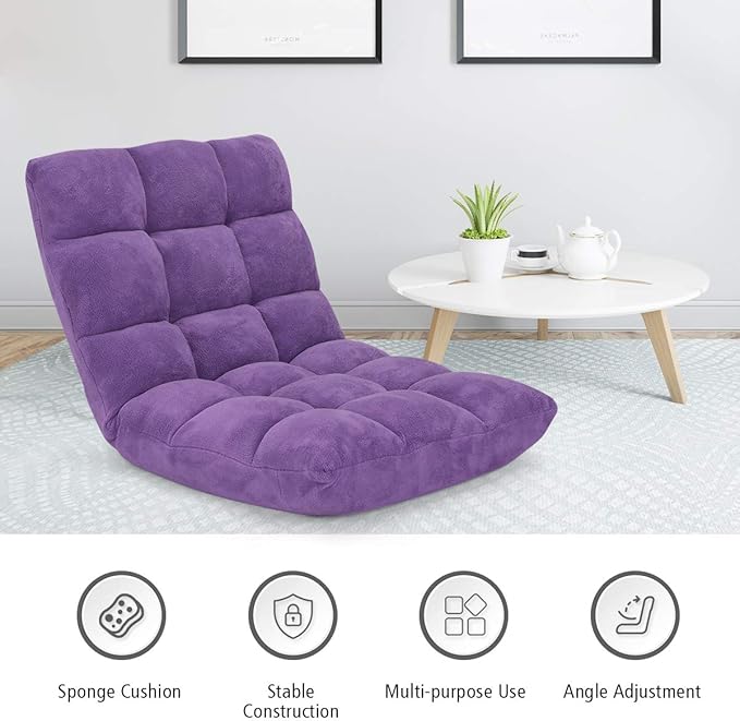 DORTALA Floor Gaming Chair with Back Support 14-Position Adjustable Banana Chair for Adults Foldable Floor Seats for Reading Gaming (Purple)