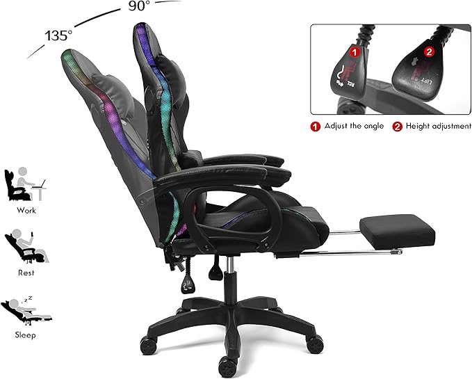 RGB Gaming Chair with Massage Footrest and Dual Speakers Racing Computer Chair with Lumbar Support and Headrest for Adults Teens and Kids Enhance Gaming Experience!