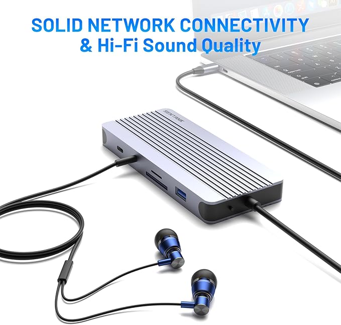 12-in-1 USB-C Hub with 10Gbps M.2 NVMe/SATA SSD Enclosure Support 4K@60Hz HDMI100W PDSD/TF Card Reader1Gbps RJ453 5Gbps USB 3.05Gbps USB-C DATA48kHz Audio Compatible with MacBook Pro/Air/Lenovo