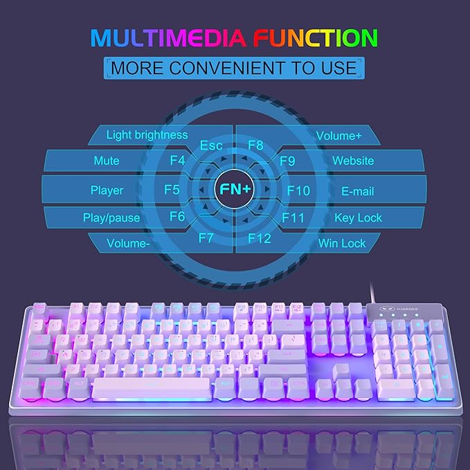 Gaming Keyboard and Mouse Combo K1 RGB LED Backlit Wired Keyboard with 104 Key Computer PC Gaming Keyboard for PC/Laptop (Purple)