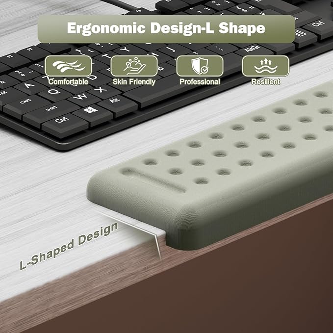Leolee L-Shaped Desk Long Wrist Rest Elbow 60CM Grey Memory Foam Arm Rest for Desk with Non-Slip Base Ergonomic Desk Edge Cushion Wrist Support for Computer Keyboard Typing Office Home