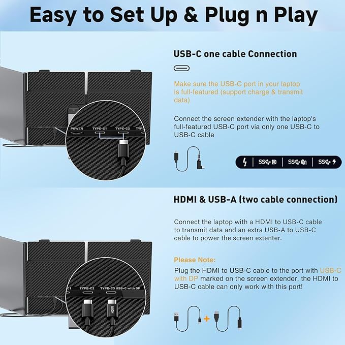 KEFEYA Laptop Screen Extender 14 FHD 1080P Portable Monitor for Laptops 0.19 Ultra-Thin Laptop Monitor Extender for 13-17 with USB-C/HDMI Port Plug n Play for Windows/Mac/Android/Switch/PS5