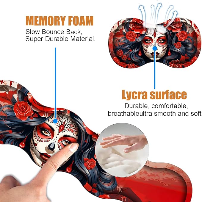 4 in 1 Ergonomic Keyboard Wrist Rest &amp Mouse Pad Wrist Rest Set Large XXL Gaming Desk Mat 31.5x 11.8 with Non-Slip Base Memory Foam for Home Office Study Gaming Sugar Skull Girl Roses