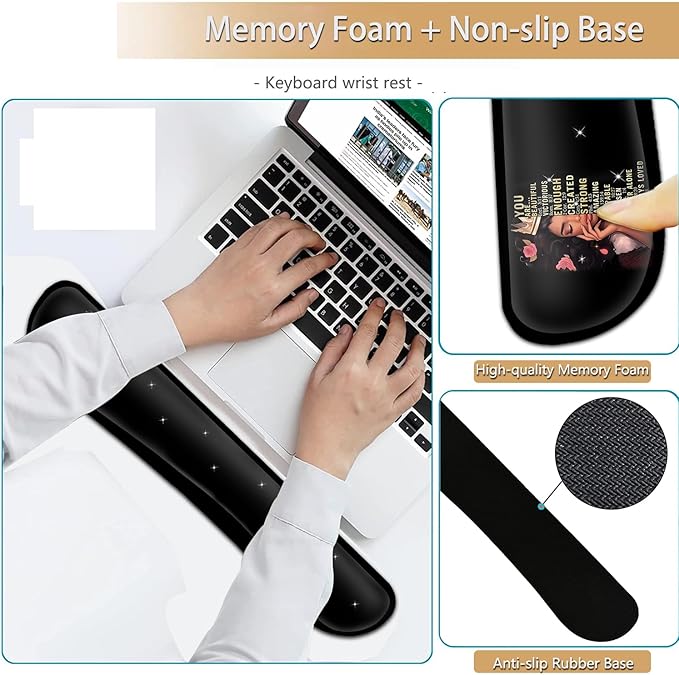 Keyboard Wrist Rest and Mouse Pad Wrist Support Set Ergonomic Gel Mouse Pad Wrist Rest with Non-Slip Base for Home Office Desk Pad African American Women Black Girl Black Gaming Mouse Mat