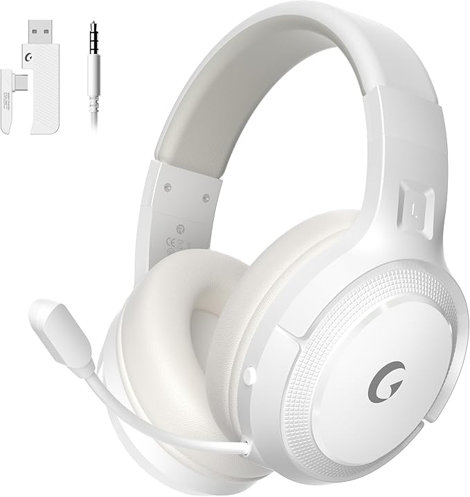 COOLV Wireless Gaming Headset for PS5/PS4PC 2.4GHz&ampBluetooth 5.3 Gaming Headphones with Noise Canceling Mic 20ms Low-Latency 50+Hr Battery Type-C- White