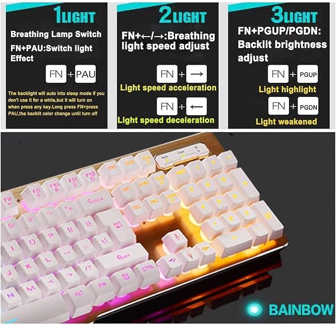 Rechargeable Gaming Keyboard Mouse Combo2.4G Wireless Backlit Mechanical Feeling Ergonomic Keyboards with Optical Mice Set for Computer Game (White)